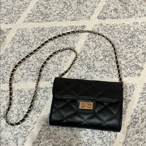 Urban Expressions Black Quilted Crossbody with Gold Chain
